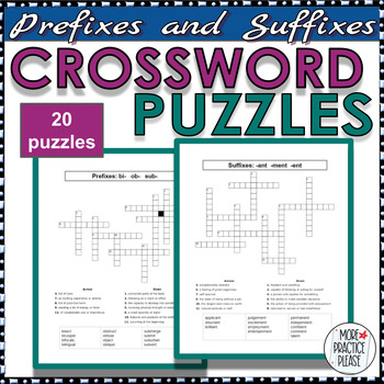 Prefix and Suffix Crossword Puzzles for Upper Elementary 2 Versions