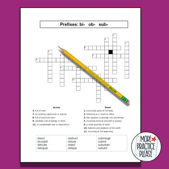 Prefix and Suffix Crossword Puzzles for Upper Elementary 2 Versions