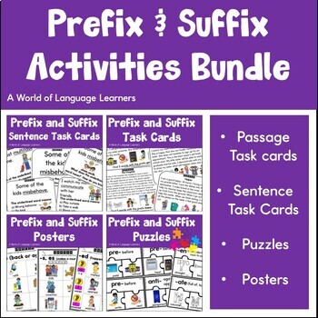 Preview of Prefixes and Suffixes Activities | Task Cards, Posters, Puzzles
