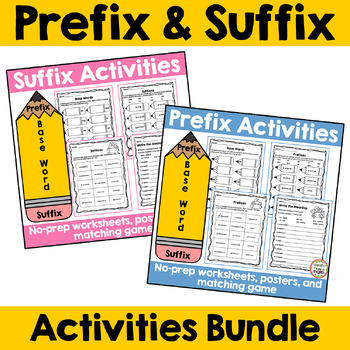 Preview of Prefix and Suffix Activities Bundle: Posters, Worksheets, and Matching Games