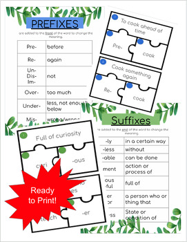 Preview of Prefix and Suffix Puzzle Sort with posters and answer keys