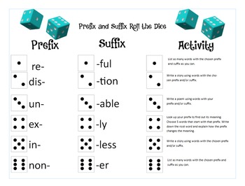 Preview of Prefix and Suffix Roll the Dice