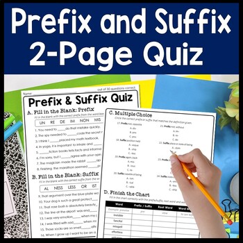 Preview of Prefix and Suffix Test | 2-Page Prefixes and Suffixes Quiz w/ Answer Key