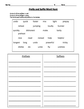 Prefix and Suffix Word Hunt by Ashley McElroy | Teachers ...