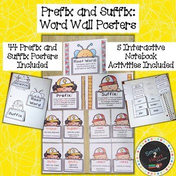 Preview of Prefix and Suffix Word Wall Posters with Interactive Notebook Activities