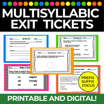 Preview of Multisyllabic Word List-93 Exit Tickets-2nd, 3rd, 4th Grade-Prefix Focus