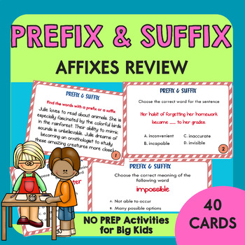 Preview of 40 Prefix and Suffixes Task Cards, Affix Activity, Grammar Practice for Big Kids