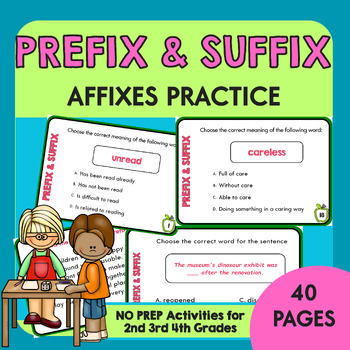 Preview of 40 Prefix and Suffixes Task Cards | Affix Review Activities 2nd 3rd 4th Grades