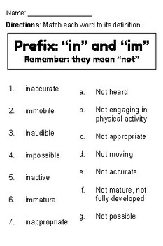 Preview of Prefix in- and im- Worksheets