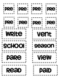 Prefix 'pre' matching and worksheets and quiz