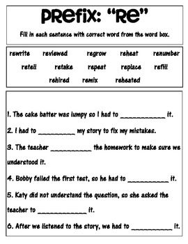 Prefix "re" matching and re... by Vanessa Crown | Teachers Pay Teachers