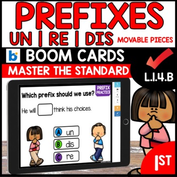 Preview of Prefix un, re, dis BOOM Cards L.1.4.B No Prep 1st Grade Literacy Centers