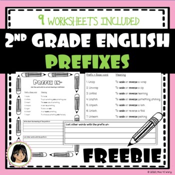 Preview of Free Prefix worksheets 2nd Grade - un, re, dis, pre prefixes and more