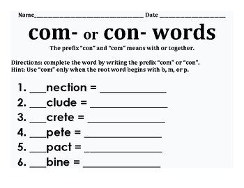 Preview of Prefixes: COM and CON