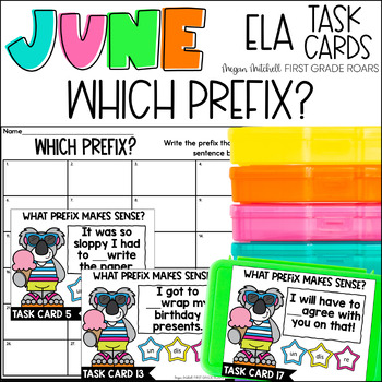 Preview of Prefixes June Task Card Activity Centers, Scoot, Morning Tubs