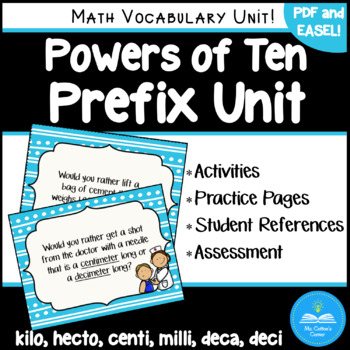 Preview of Prefixes - Math Prefixes milli, centi, deci, deca, hecto and kilo - PDF & EASEL
