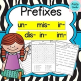 Prefixes UN MIS DIS IM IR IN Practice Morphology Worksheets