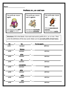 Prefixes: Re-, Un-, Non- by Lydia A | Teachers Pay Teachers