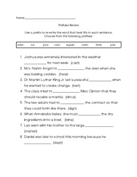 Preview of Prefixes Review Worksheet