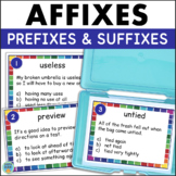 Prefixes and Suffixes Reading Task Cards ELA Grammar Vocab