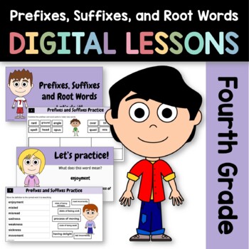 Preview of Prefixes & Suffixes 4th Grade Interactive Google Slides | Daily Grammar Practice
