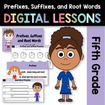 Preview of Prefixes & Suffixes 5th Grade Interactive Google Slides | Daily Grammar Practice
