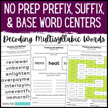 Preview of Prefix & Suffix Worksheets, Activities - Decoding & Building Multisyllabic Words