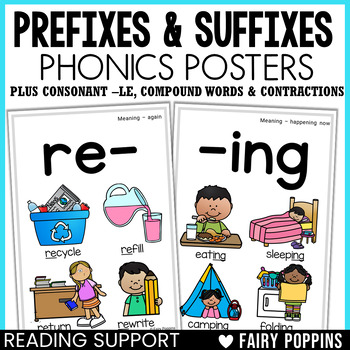 Preview of Prefixes & Suffixes Phonics Posters Third Grade | Consonant -le, Contractions