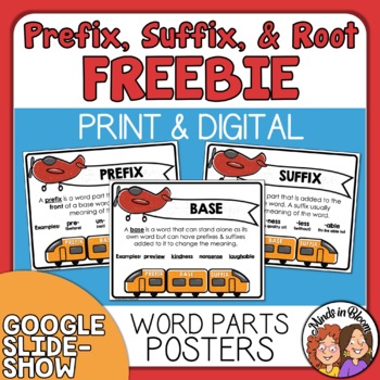 Preview of Prefixes, Suffixes, Roots Word Parts Posters and Anchor Charts FREEBIE