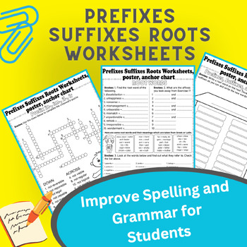 Preview of Prefixes Suffixes Roots Worksheets: Improve Spelling and Grammar for Students
