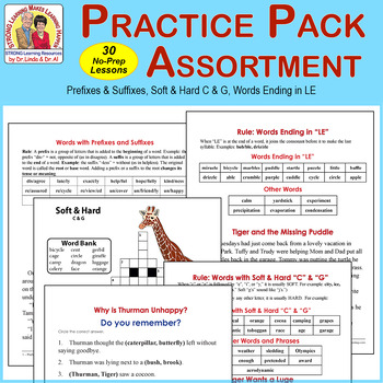 Preview of Prefixes&Suffixes-Soft/Hard C&G-Word Ending in LE- 30 Lesson-SpEd Dyslexia ESL