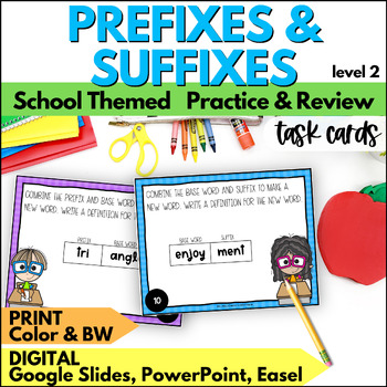 Preview of Prefixes & Suffixes Task Cards - Vocabulary Practice & Review Activity - Level 2