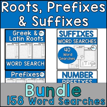 Preview of Greek Latin Roots Prefix Suffix Word Searches 158 Reading Vocabulary Activities