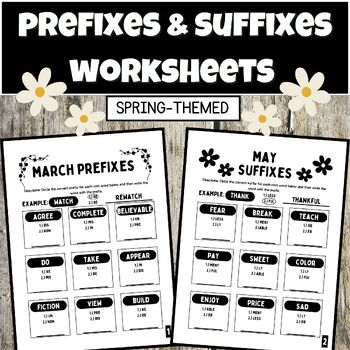 Preview of Prefixes & Suffixes Worksheets (Spring-Themed) ELA Activity for 3rd Graders