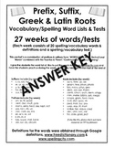 Prefixes, Suffixes, and Greek & Latin Roots- ANSWER KEY