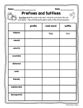 Preview of Prefixes, Suffixes, and Root Words Practice