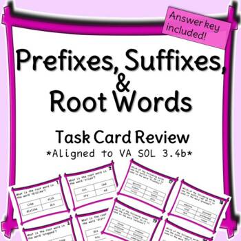 Preview of Prefixes, Suffixes, and Root Words Task Card Practice
