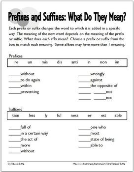 Prefixes, Suffixes, and Roots - Student Printables and Anchor Charts