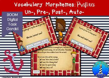 Preview of Vocabulary Prefixes Task Cards: Un-, Pre-, Post-, & Auto-: Digital Task Cards