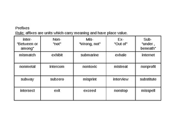 Preview of Prefixes Word sort