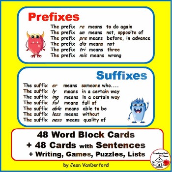 Prefixes & Suffixes TASK CARDS +Writing +Puzzles Grades 4-5-6 REVIEW