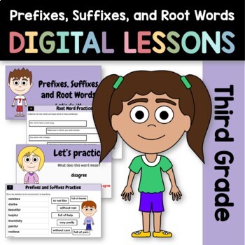 Preview of Prefixes and Suffixes 3rd Grade Interactive Google Slides | Grammar Practice