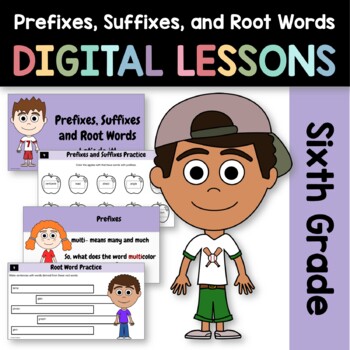 Preview of Prefixes and Suffixes 6th Grade Interactive Google Slides Daily Grammar Practice