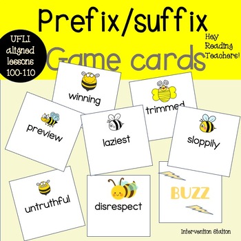 Preview of Prefix and Suffix BUZZ Game Cards Aligns with UFLI lessons 100-110 K, 1st, & 2nd