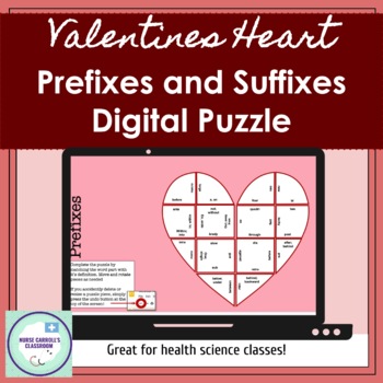 Preview of Prefixes and Suffixes Digital Heart Puzzle - Valentines Digital Activity