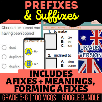 Preview of Prefixes and Suffixes: Fillables, Editable Presentations, Forms UK/AUS English