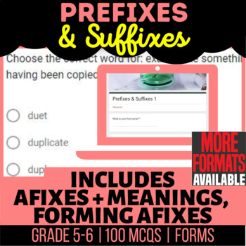 Preview of Prefixes and Suffixes Language Arts Homework | Affix Practice | Google Forms