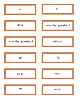 Preview of Prefixes and Suffixes Matching Cards
