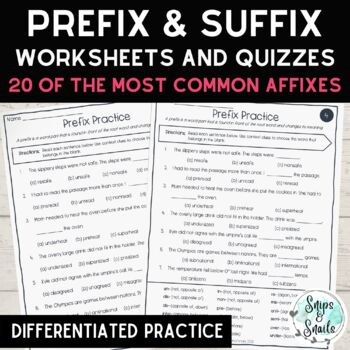 Preview of Prefixes and Suffixes Mixed Practice Pages With Reference Chart - Differentiated