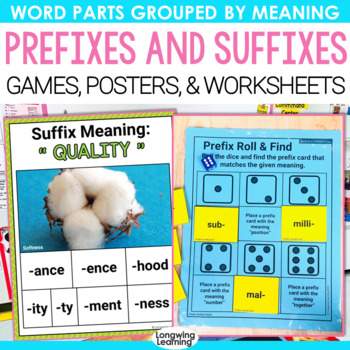 Preview of Prefixes and Suffixes Posters Affixes Center Games and Word Part Worksheets